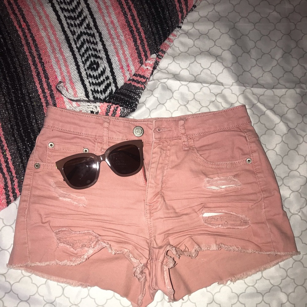 Pink frayed shorts